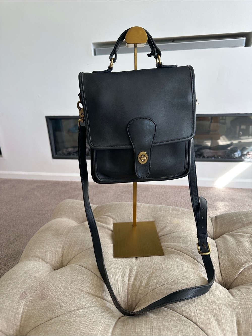 Coach Black Leather Top-Handle Messenger Bag with Gold Hardware